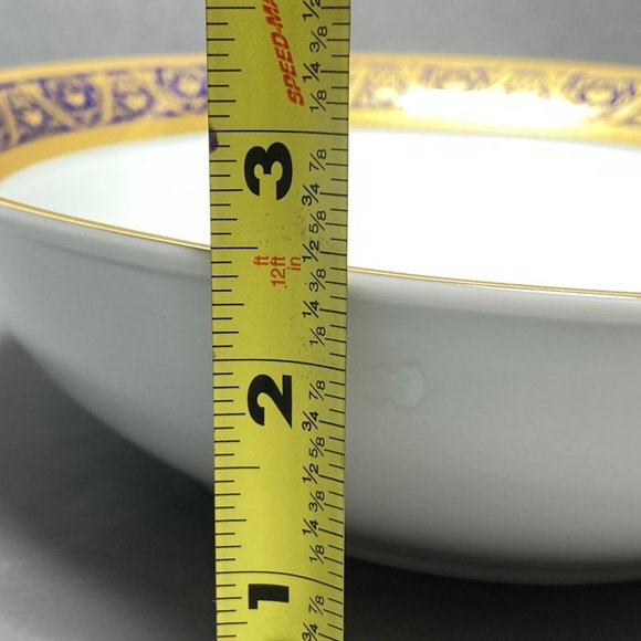 Vintage Sorelle 9" Round Vegetable Bowl SZE1 Cobalt Blue Band Gold Scrolls - Picture 8 of 9